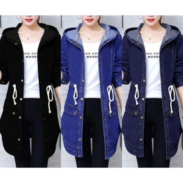 Denim Coat With Hood For Ladies - Image 2