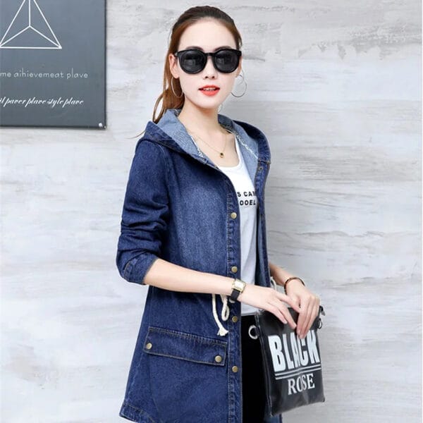 Denim Coat With Hood For Ladies - Image 4