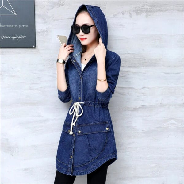 Denim Coat With Hood For Ladies - Image 3
