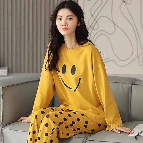 Smiley Face Printed Cotton Night Suit